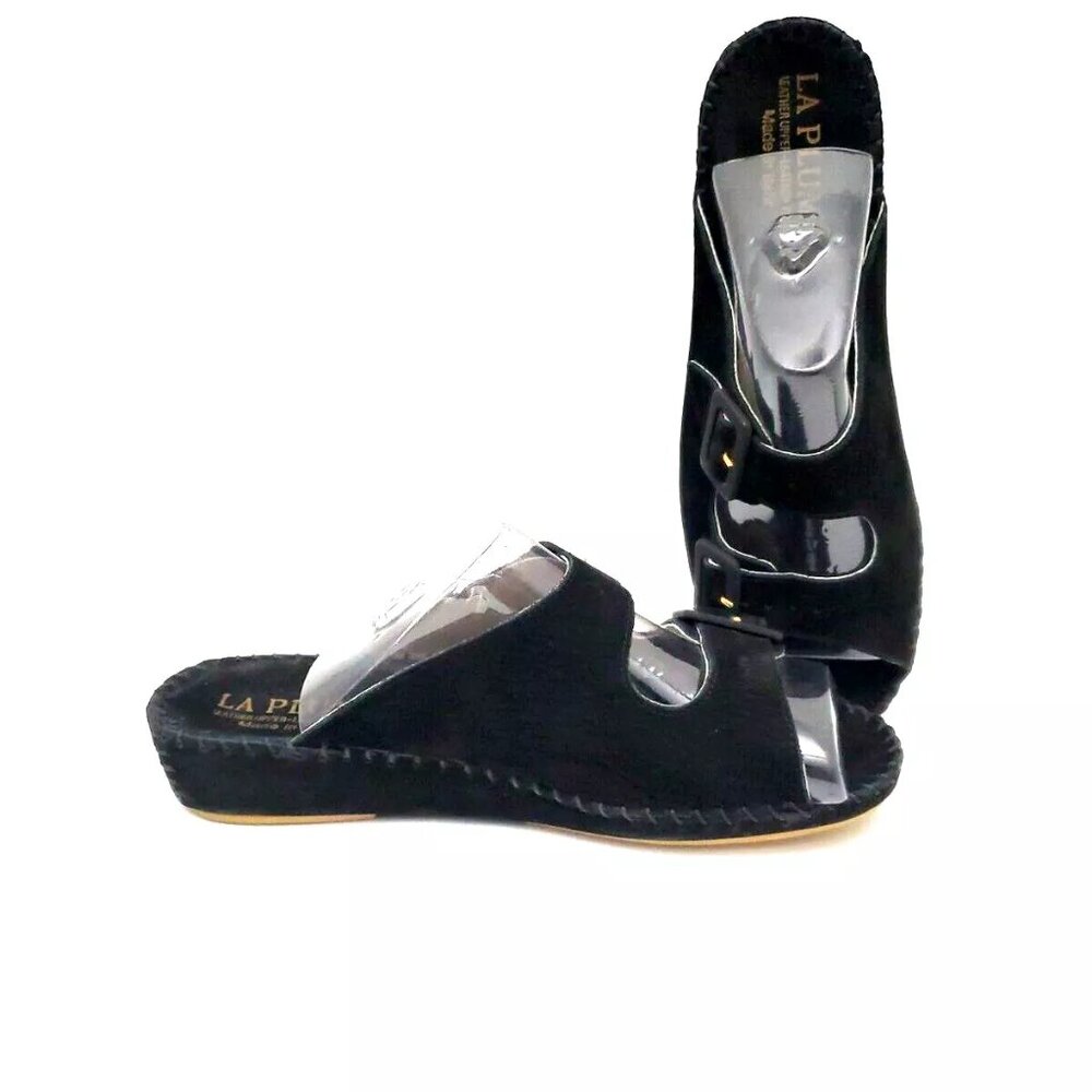 LA PLUME Genuine Italian Black Suede Leather Sandals Women's Size US 9/EUR 40